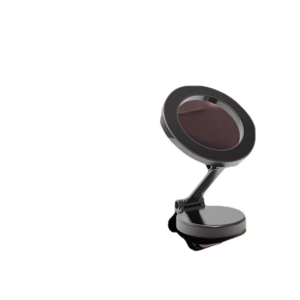 All-metal magnetic car phone mount with foldable design on dashboard holding mobile phone