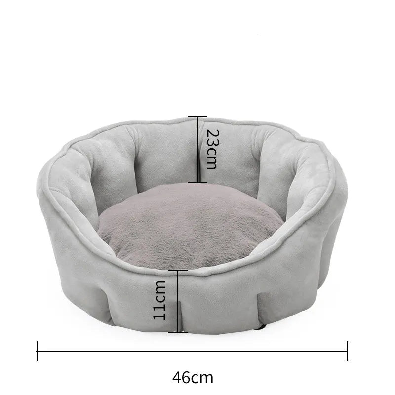 Grey plush cat kennel mat house with thickened sides, measuring 46cm square