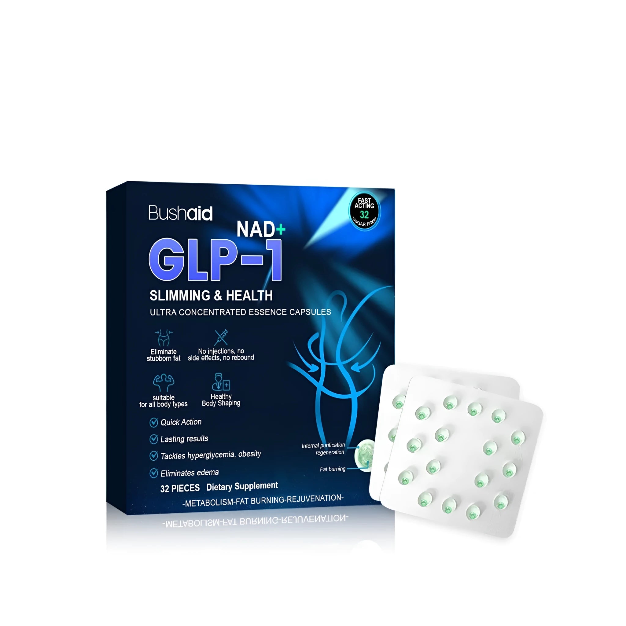 Pack of 32 ultra concentrated oral hygiene capsules with menthol, glycerin, and sorbitol ingredients.