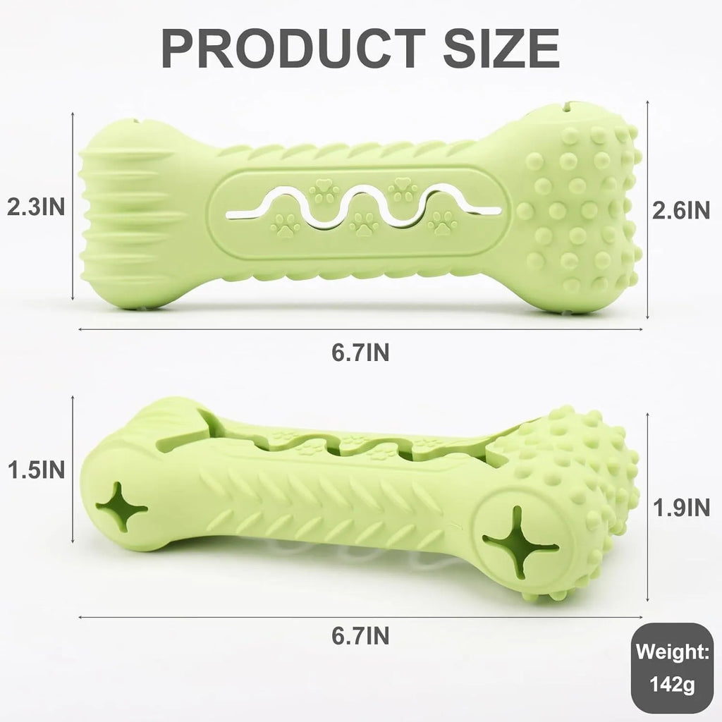 Blue durable natural rubber bone-shaped dog chew toy on a plain background