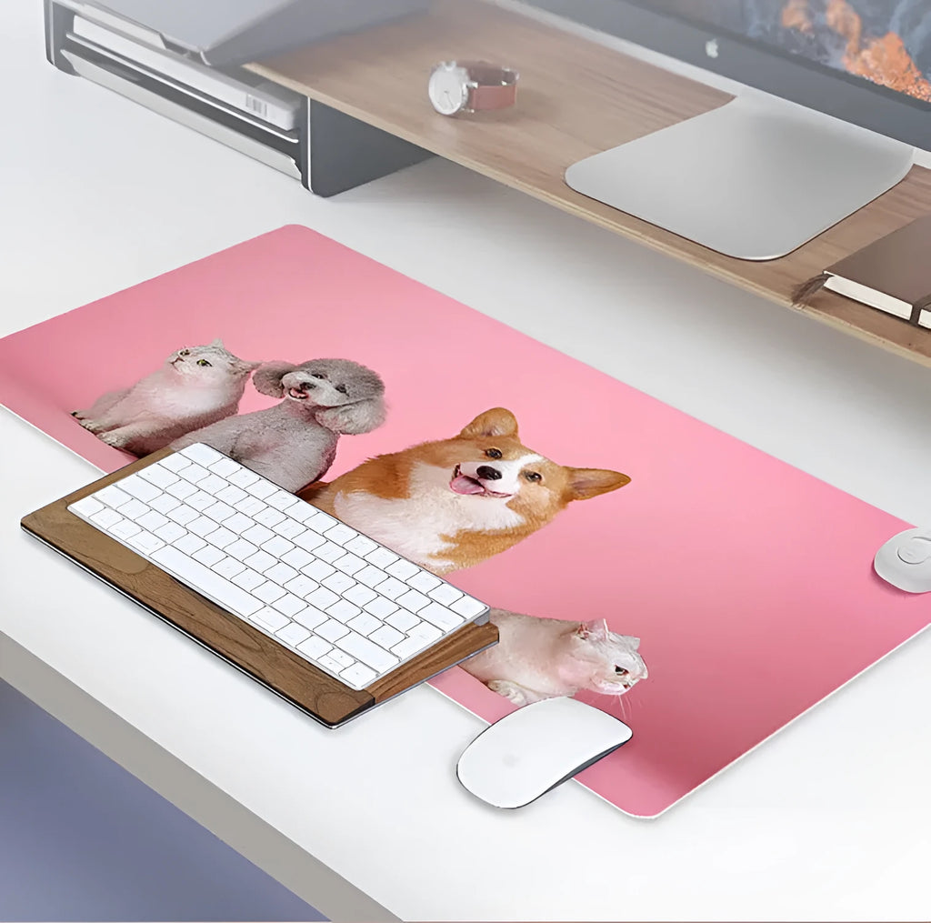 Intelligent heated desktop mat with touch controls and multiple colour options