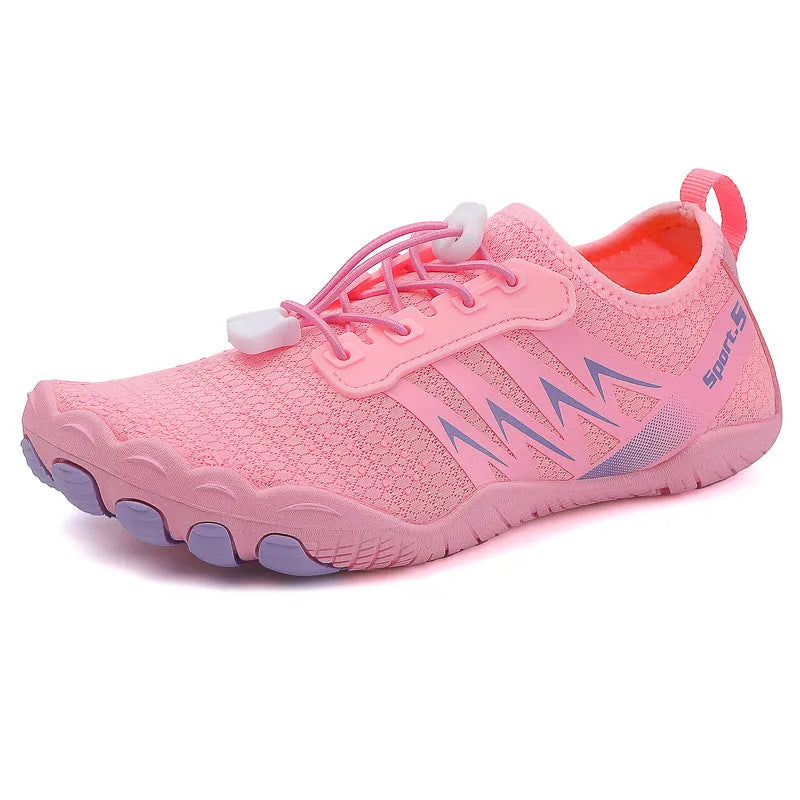 Men's quick-drying river tracing shoes in apricot colour with mesh upper and rubber sole