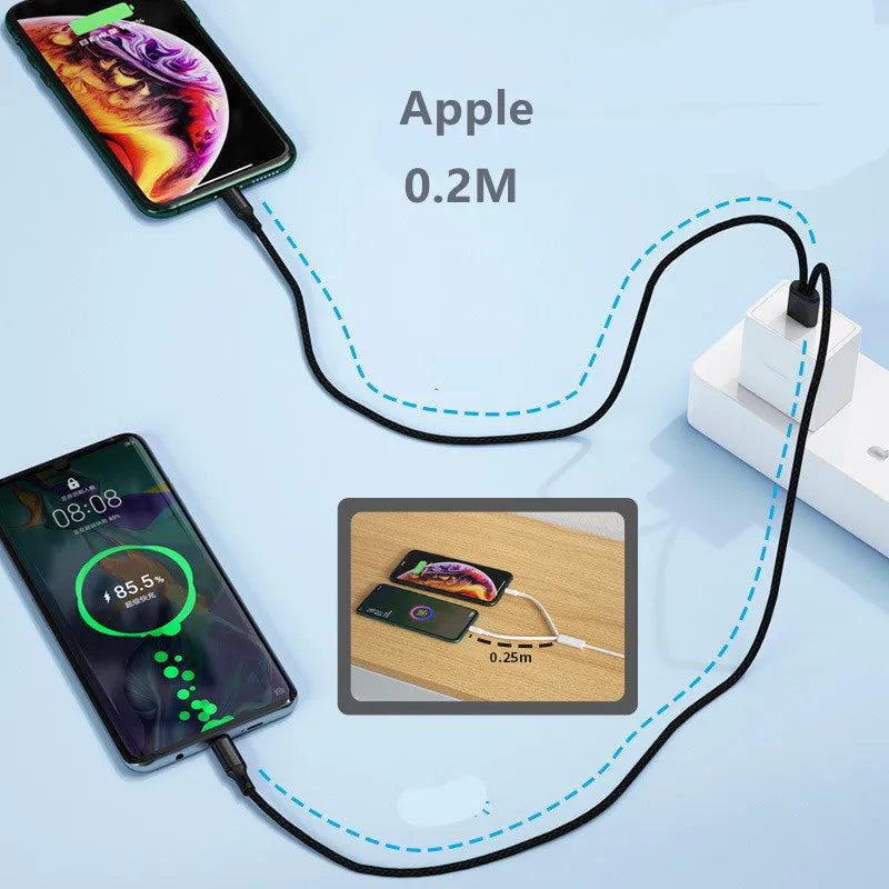 Black and red braided two-in-one charging cable with two Micro USB connectors for simultaneous device charging.