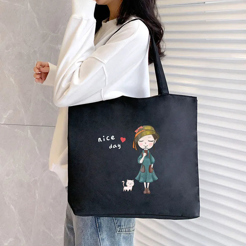 Women's canvas tote bag Oxford cloth printed horizontal square style with double shoulder straps