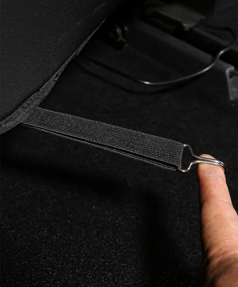 Black leather rear anti kick pads for car seat protection measuring 68cm by 42cm