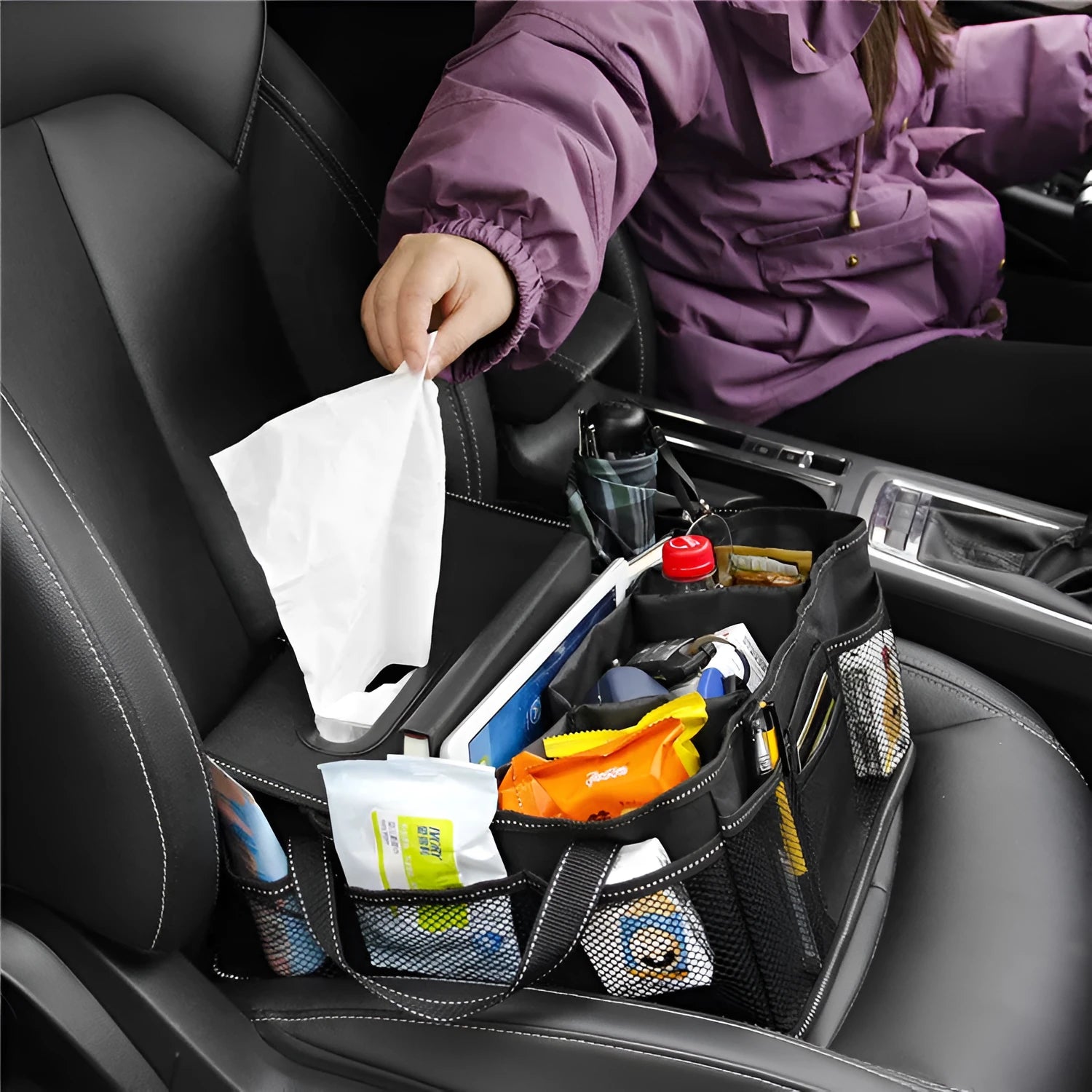 Black Oxford cloth car trunk storage box with dimensions 33cm by 33cm by 16cm