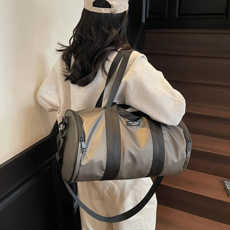 Oxford cloth waterproof sports handbag in black dark gold and dark grey colours for men and women