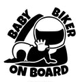 Reflective BABY ON BOARD car sticker measuring 14.5cm by 15cm in black and white colour options