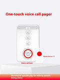 White one-click voice emergency alert device with a central buzzer and three personal call buttons.