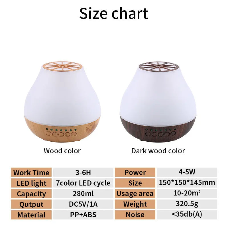 Wood grain finish USB essential oil aroma diffuser with coloured mood lighting