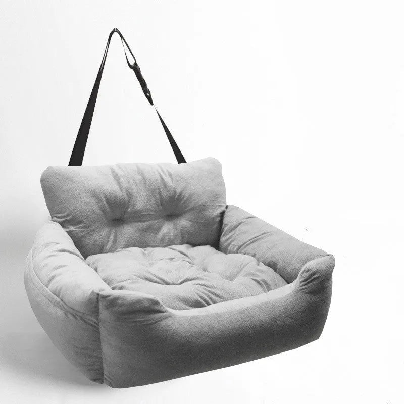 Car pet seat kennel in dark grey cloth measuring 55cm by 50cm by 32cm for cats and dogs