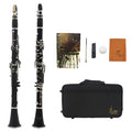 Black bakelite clarinet with nickel-plated keys and included carry bag