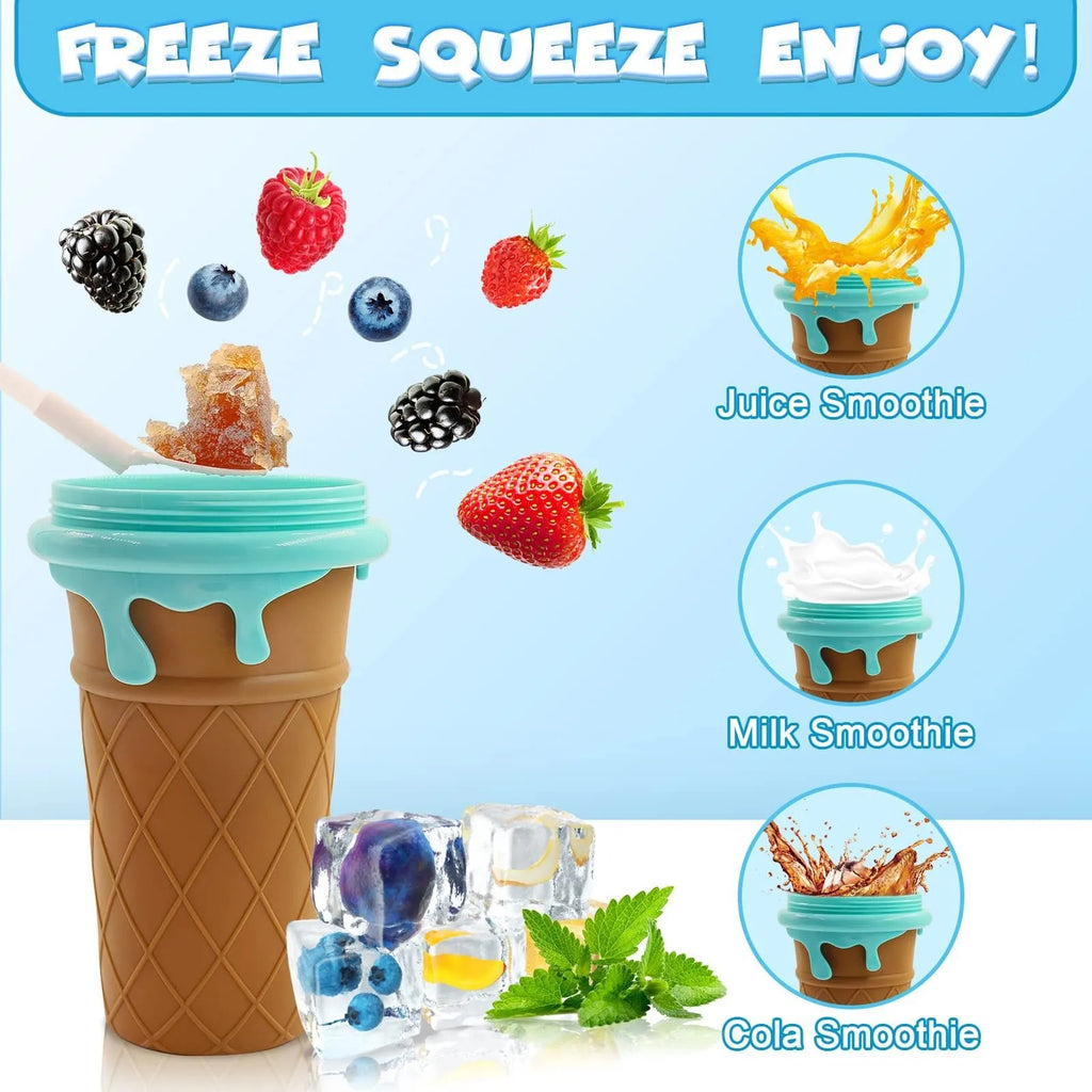 Blue 500ml slushy maker cup for quick-frozen smoothies and homemade ice cream
