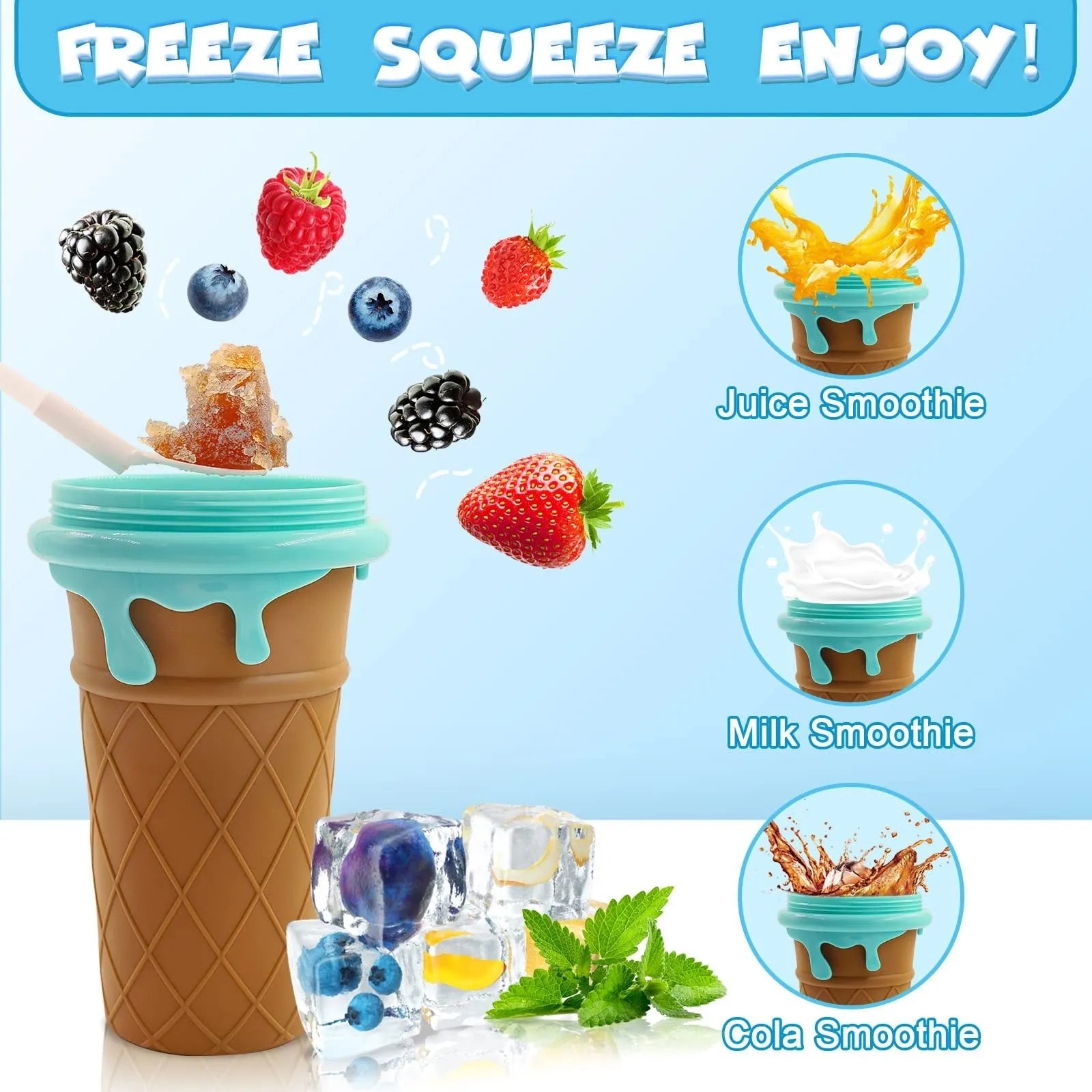 Blue 500ml slushy maker cup for quick-frozen smoothies and homemade ice cream