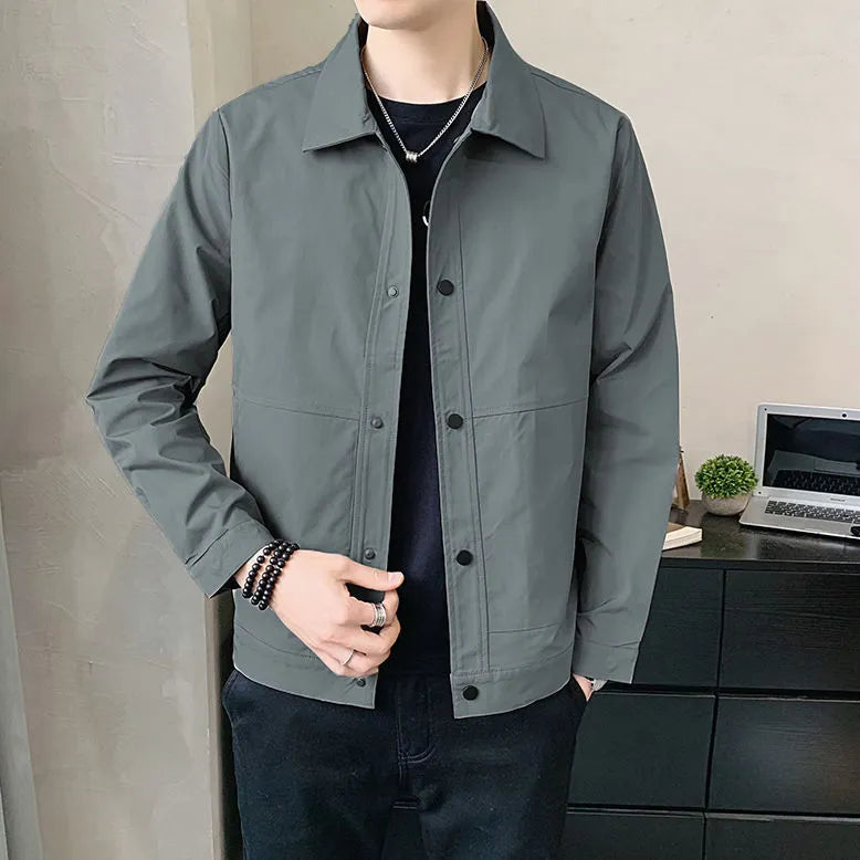 Men's thin single-layer Korean style jacket in polyester, shown in light grey.