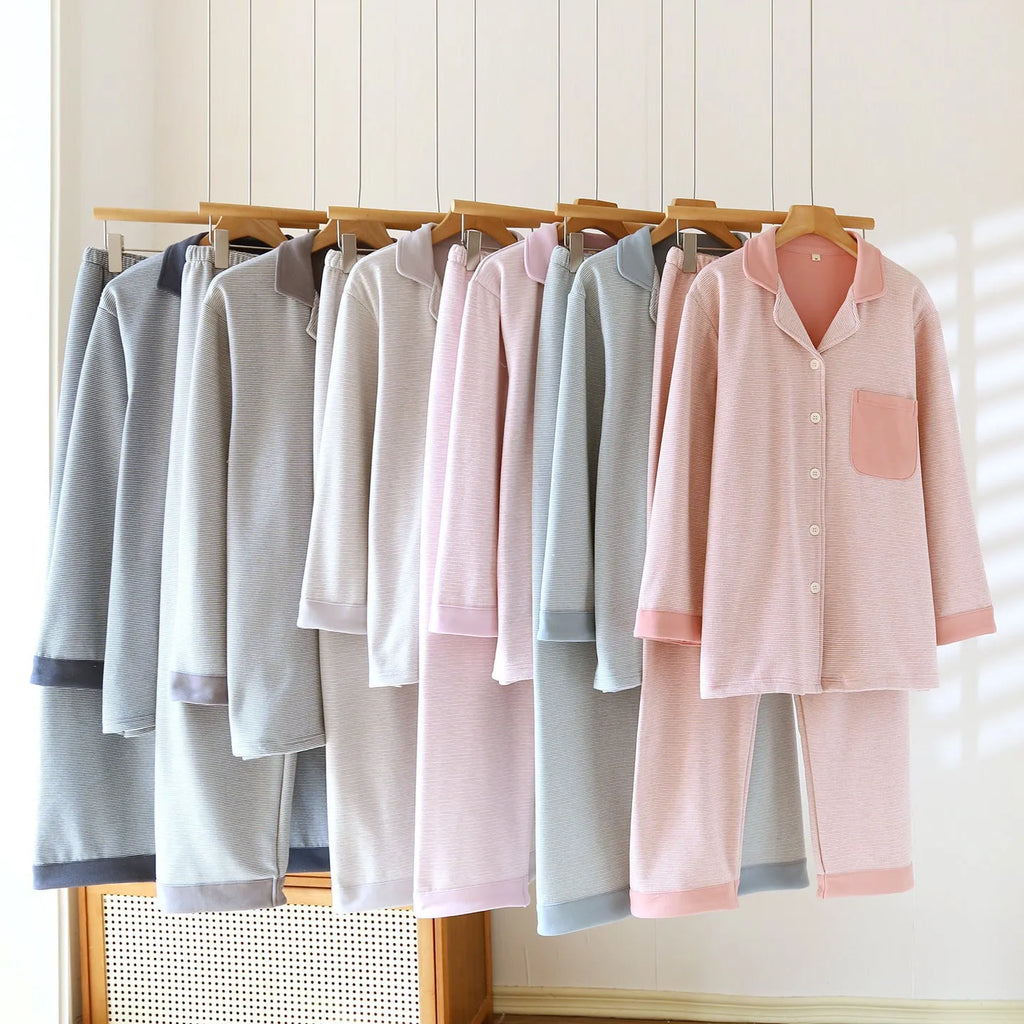 Simple casual loose long-sleeve pants homewear set in spandex blend, peach colour, front view
