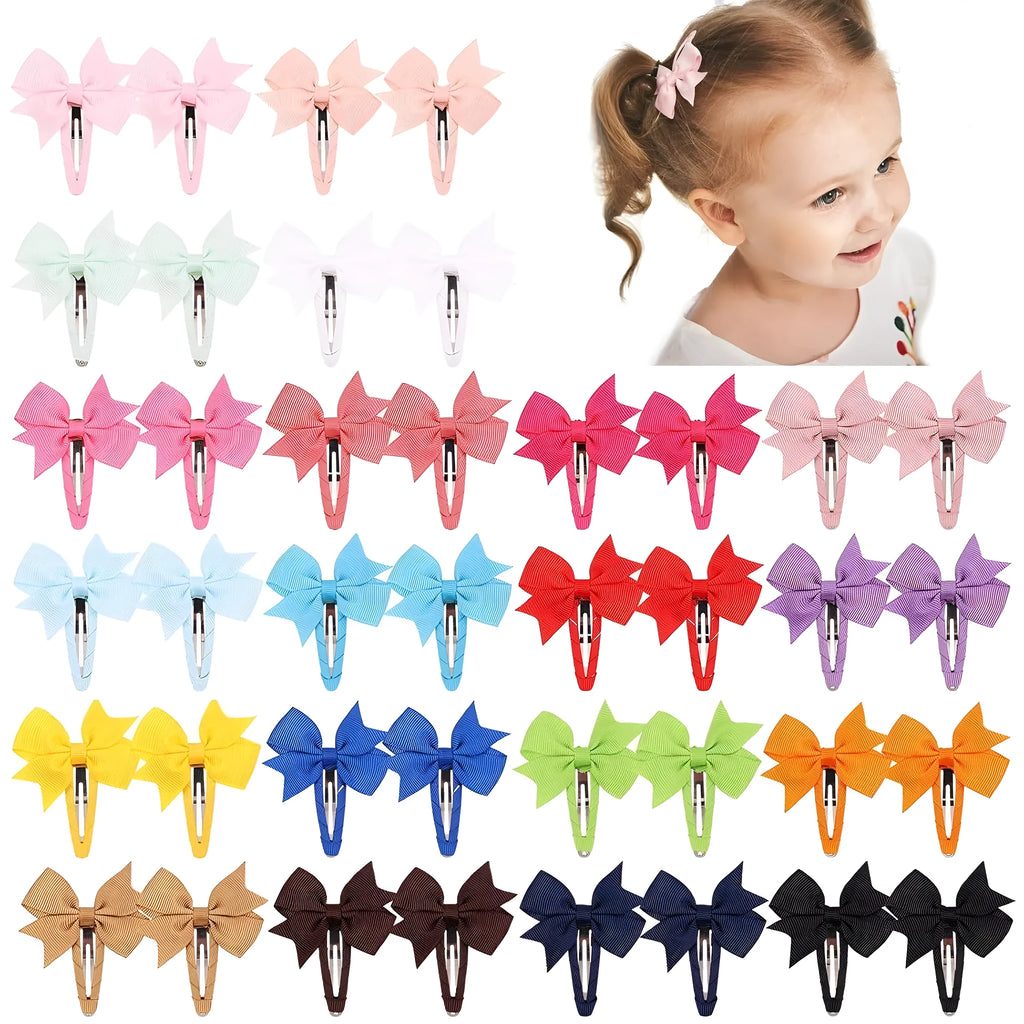 40-piece collection of multi-colour grosgrain ribbon pinwheel hair bows with wrapped snap clips for babies