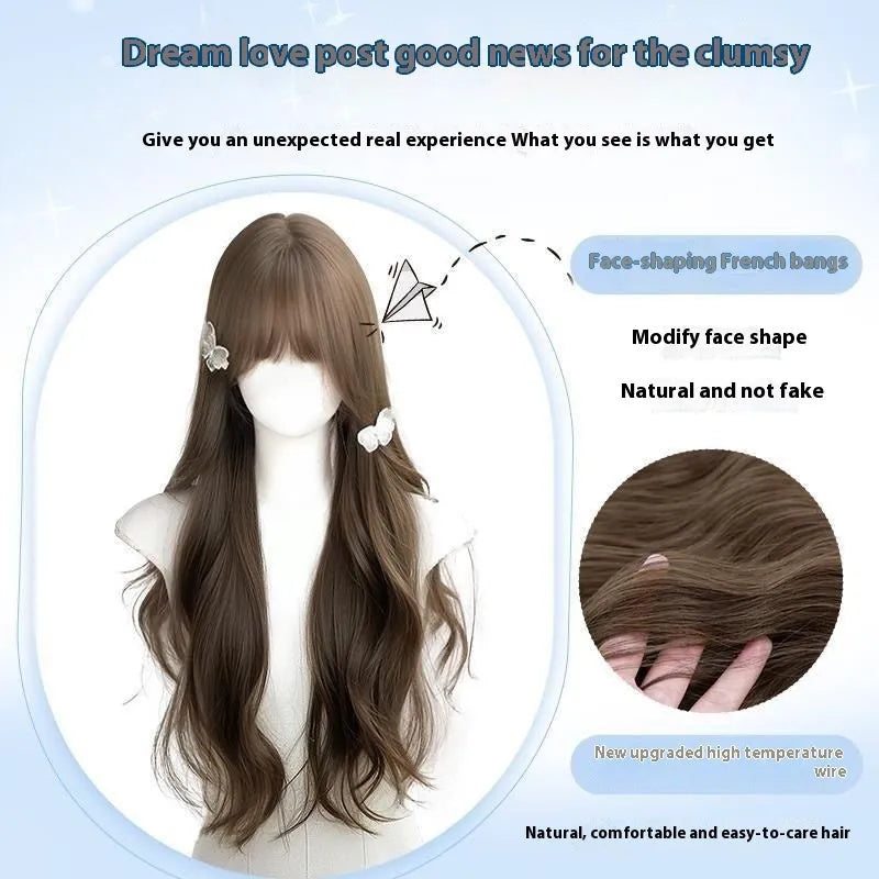 Long curly big wave wig for women in Filbert Gray and Brown with a natural style and hair net