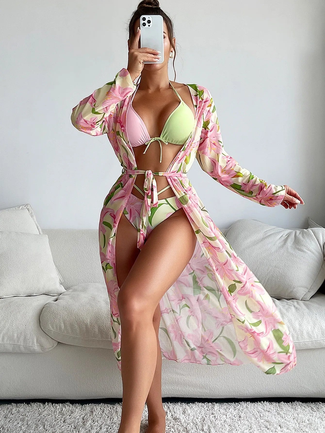 Women's printed bikini set with quick-drying polyester fabric in European and American style