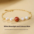 Retro women's silver bracelet with yellow red bean pearl and cinnabar beads on adjustable chain