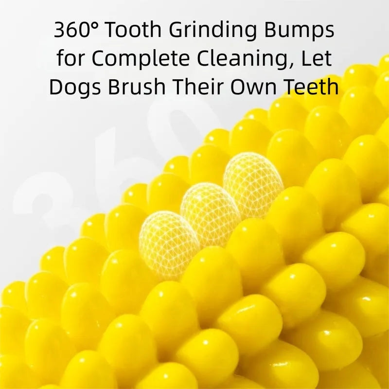 Pet Toy Corn Ball Knot Teething Toys set with two corn-shaped toys in yellow and green and one yellow ball on a white background
