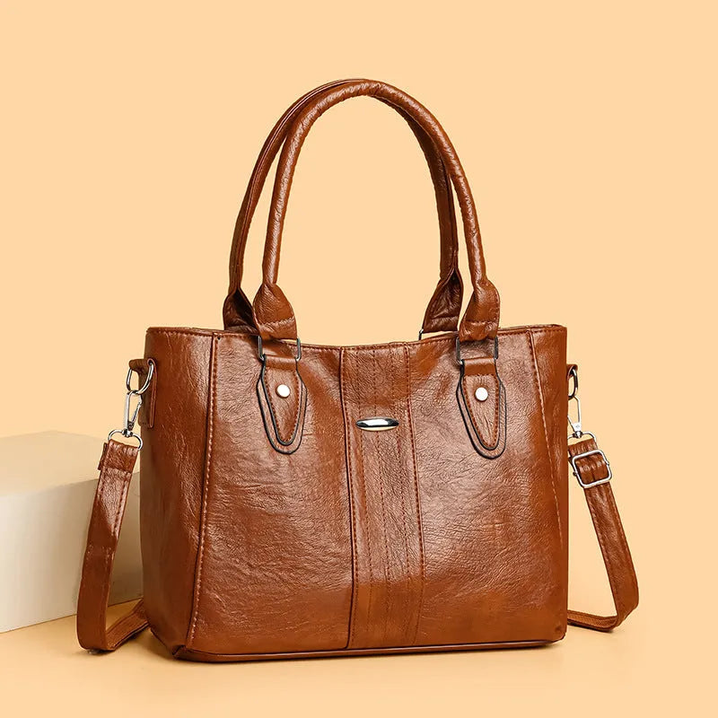 Women's soft PU casual shoulder bag in dark gray with simple design