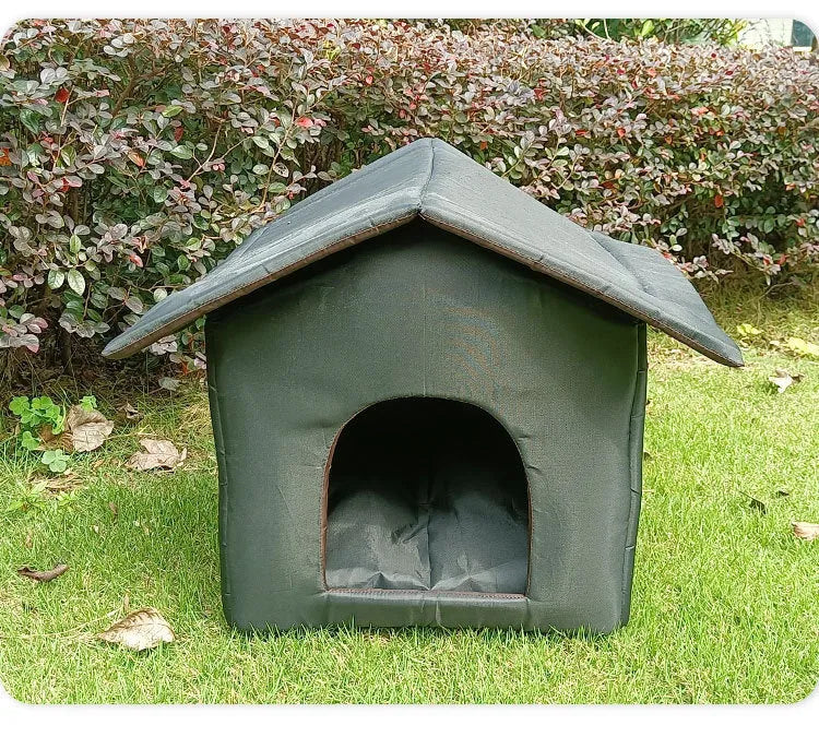 Black outdoor waterproof shelter for stray cats made of Oxford cloth with detachable design