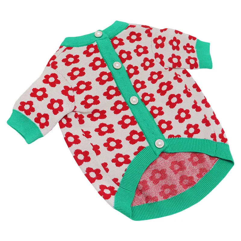 Cartoon-themed dog sweater with button fastening in wool material for autumn and winter