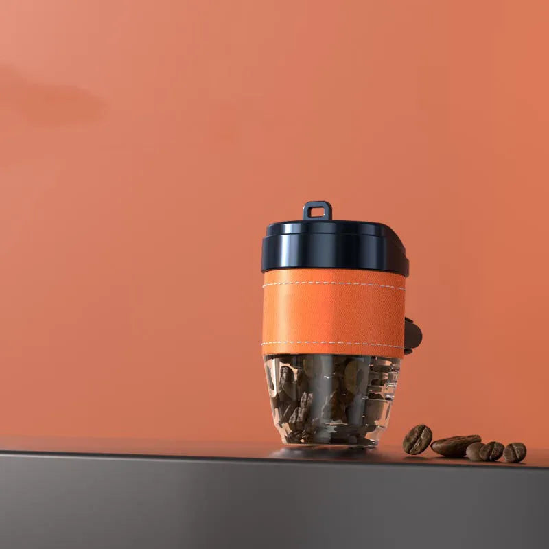 Coffee cup shaped car air freshener in solid fragrance format with plastic construction
