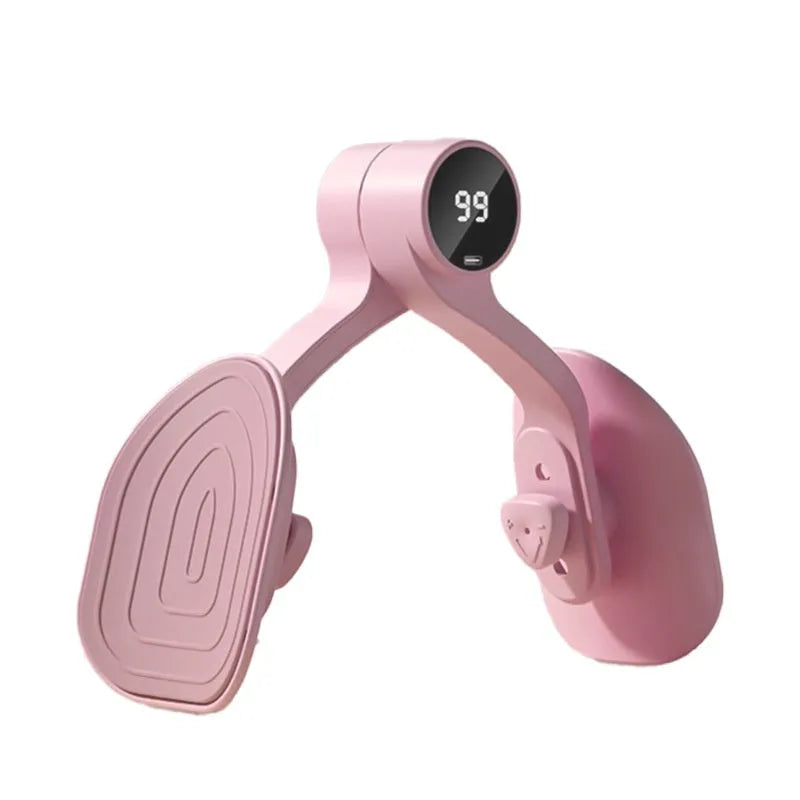 Pink and purple pelvic floor muscle trainer with rubber-coated surface and three resistance settings