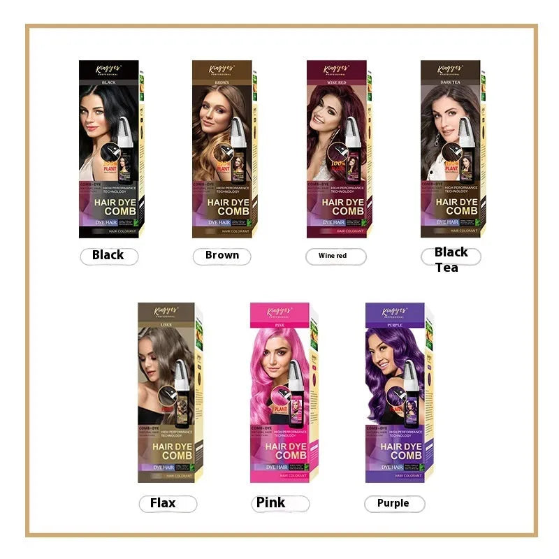 Easy Coloring Comb hair dye 200ml bottle with integrated applicator brush in brown, wine red, and dark brown colours