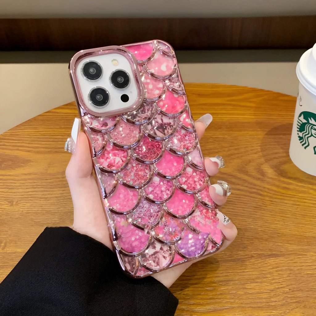 Mermaid scale three-dimensional TPU phone case with electroplated metallic finish for iPhone