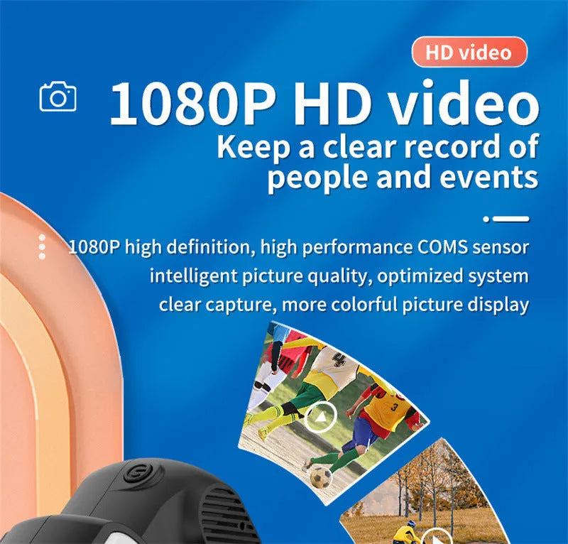 Black retro-style mini digital video camera with a built-in LCD screen on the back.