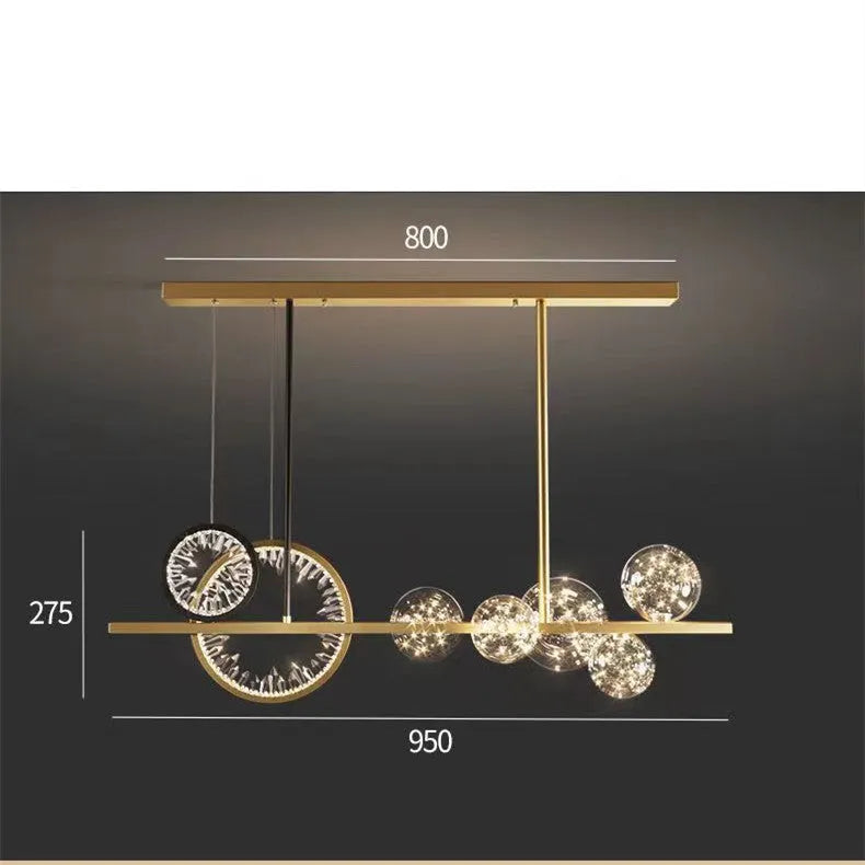 Modern glass chandelier with iron body, 95cm diameter, remote control, warm light LED