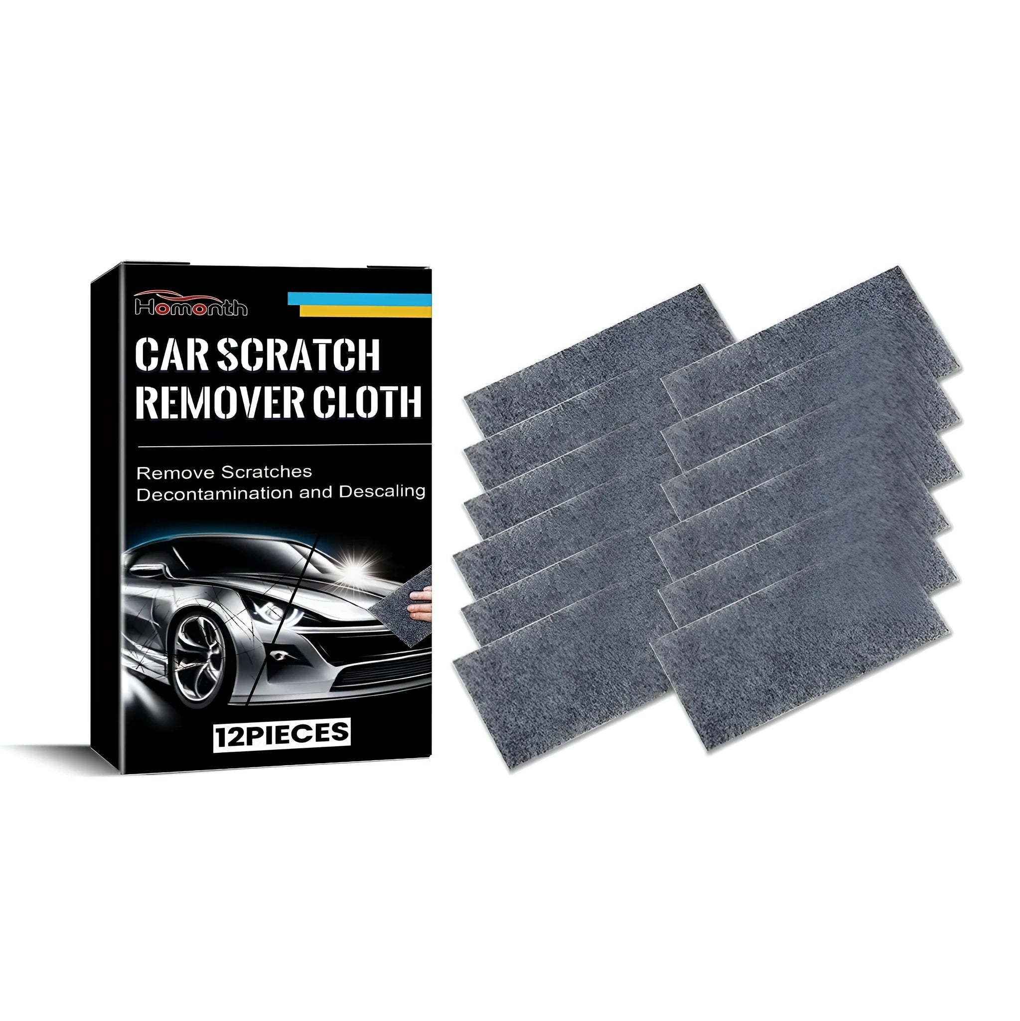 Pack of twelve 10x20cm white car scratch remover cloths for dry paint repair.