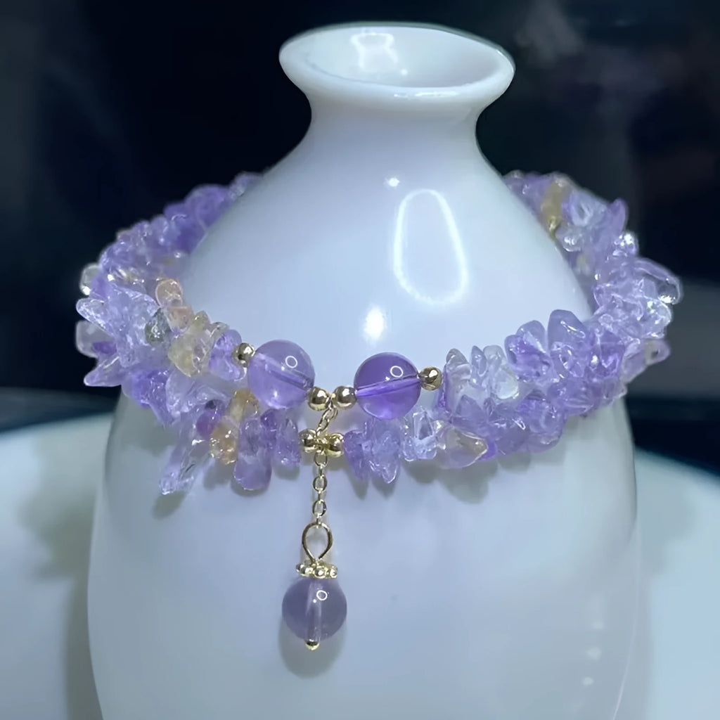 Double row natural ametrine crystal bracelet in D178 colour on a wrist.