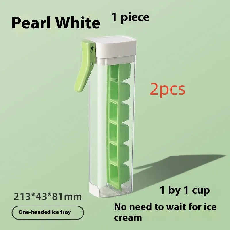 Ice cube tray with one-press release mechanism and storage box in food-grade PET plastic