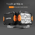 A pair of black aluminium LED front bumper lights for universal fit on trucks and 4x4s.