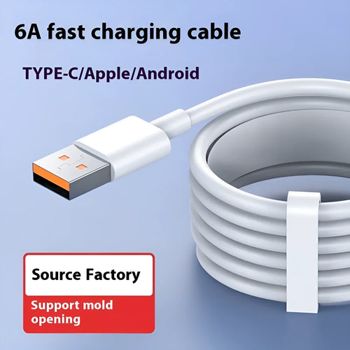 White PVC 6A super fast charge data cable for TYPE-C devices in multiple lengths 0.3m-2m