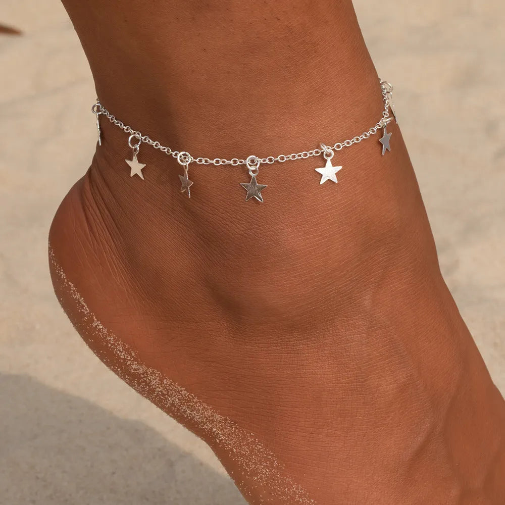 Simple star fashion anklet jewellery in gold and silver alloy electroplated finish geometric women's accessory