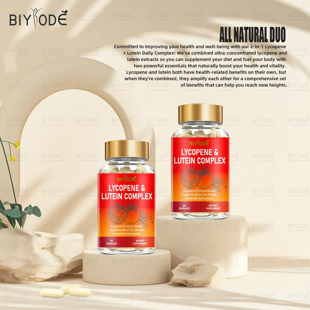Bottle of 60 lycopene lutein 2 in 1 capsules for adult eye and cardiovascular support