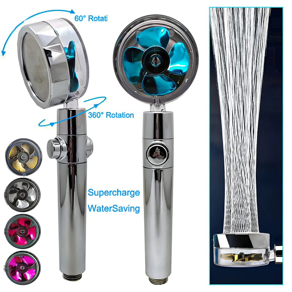 ABS plastic water-saving shower head with chrome alloy finish and 360-degree rotating design