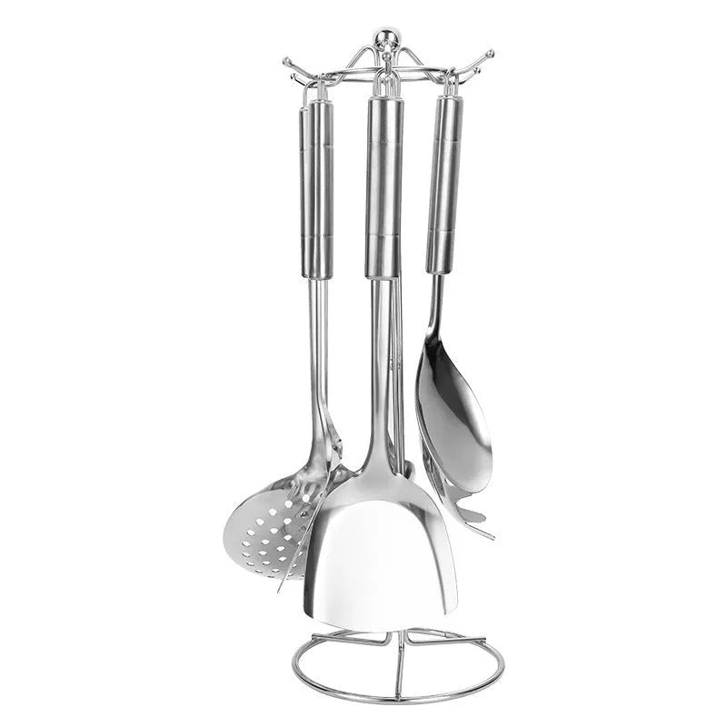 Anti-scalding 201 stainless steel 6-piece kitchenware set including stir-fried shovel, soup spoon, colander, and rice spoon