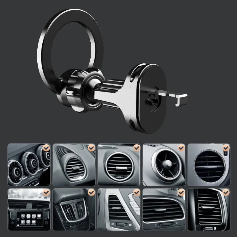 Black car air vent magnetic phone holder with O-ring bracket for mobile phones up to 6.8 inches