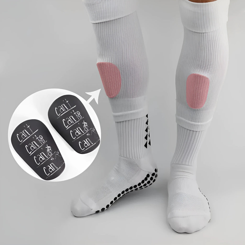 Pair of football shin guards for S and XS size in black, blue, white, or white-black colour.