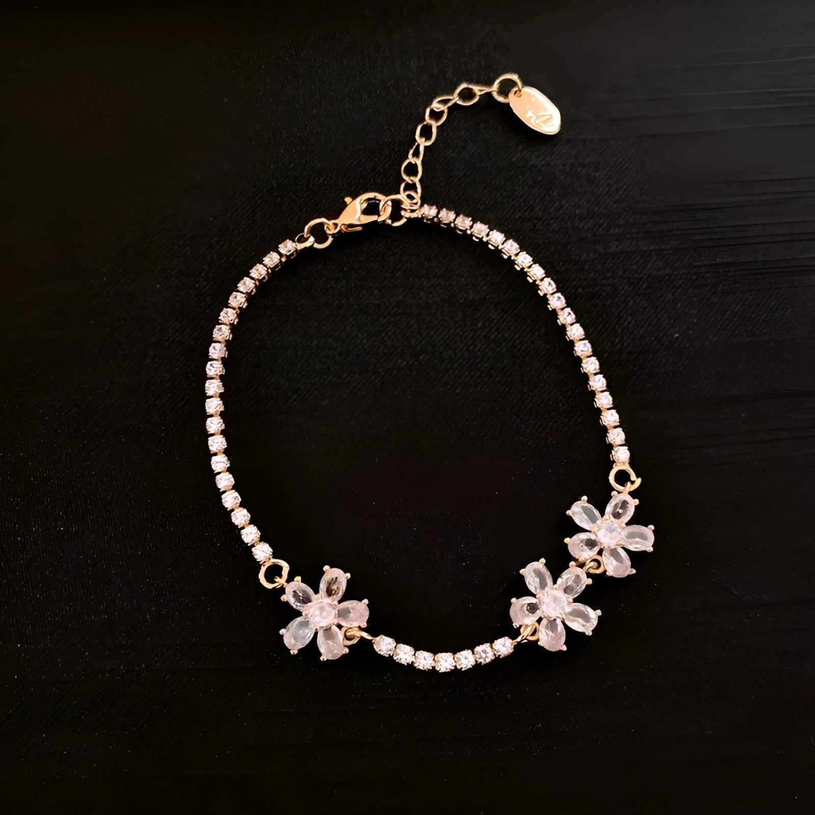Gold geometric copper bracelet with inlaid zircon detail for women