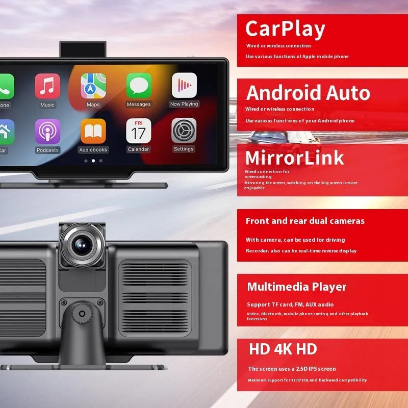 1026-inch black wireless Carplay recorder multimedia car with capacitive touch screen and optional dashcam function