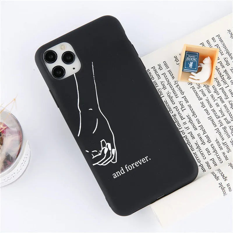 Silicone phone case with Always and Forever print for iPhone, European American style in black