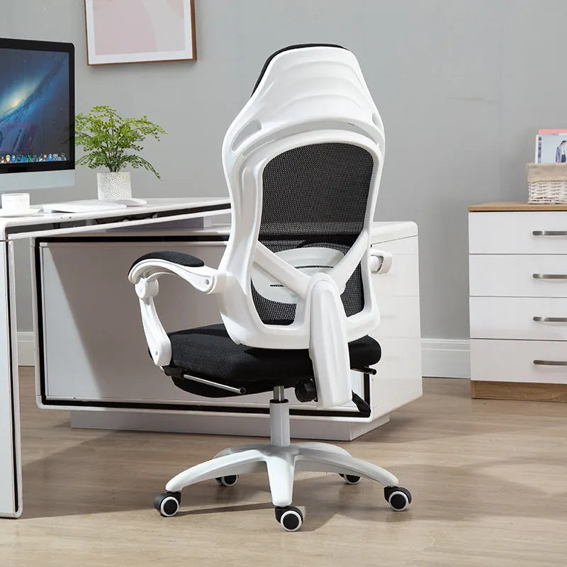 Ergonomic black computer gaming chair with linkage armrests and adjustable height mechanism