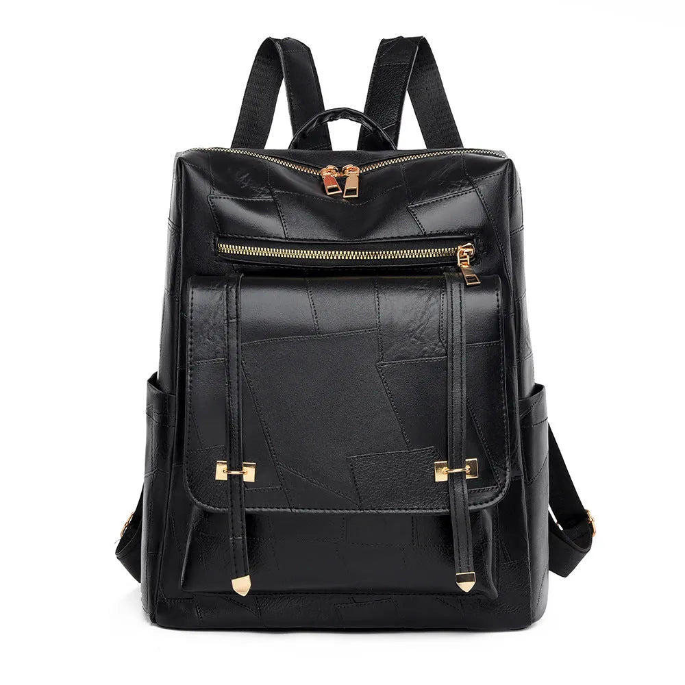 Retro women's backpack in PU leather with three-dimensional pocket and waterproof construction